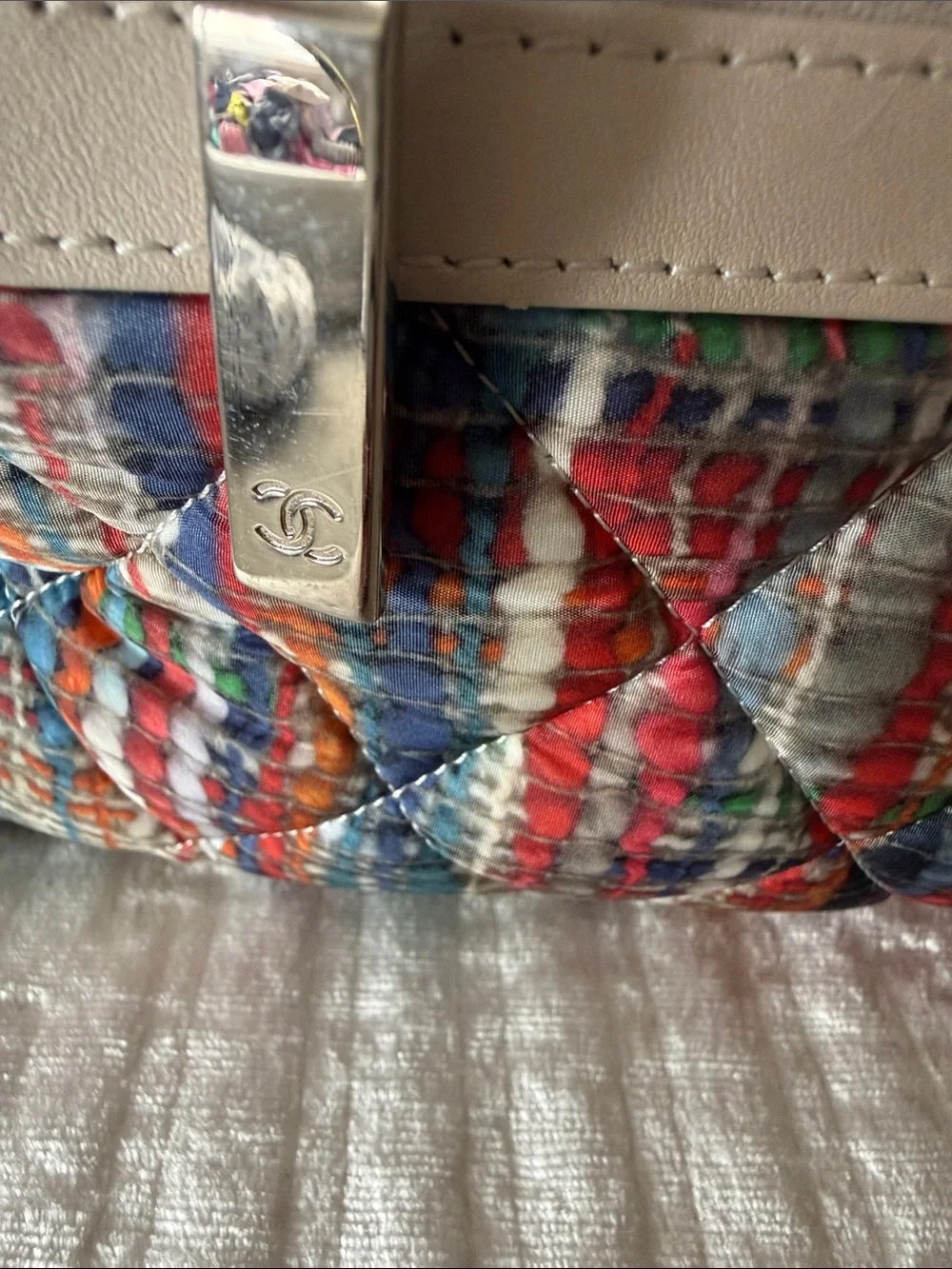 CHANEL Multicolor Tweed & Cream Top-Handle Tote